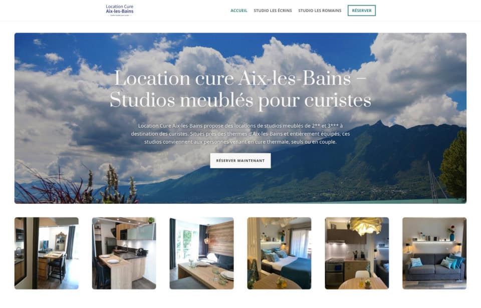 Capture d'écran d'un design moderne et singulier (site de Location Cure Aix-les-Bains) pour se démarquer de la concurrence