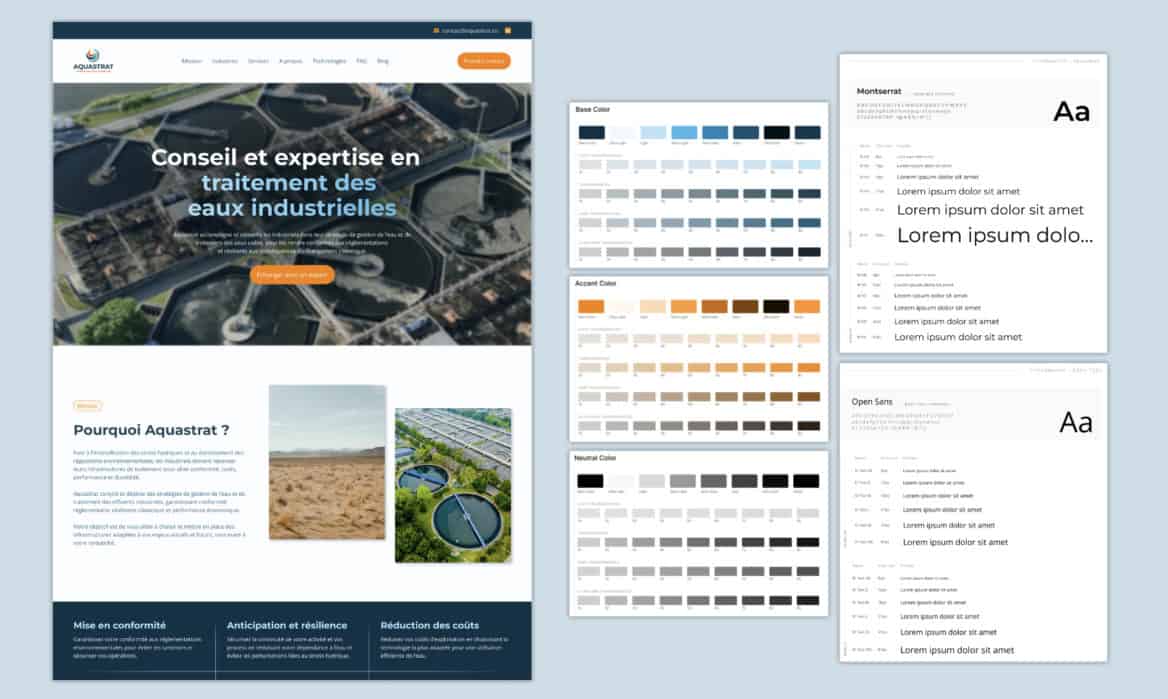 Design d'interface utilisateur d'un site sur Figma, avec un système de couleurs et de typographie complet - Processus de création de site web à forte conversion